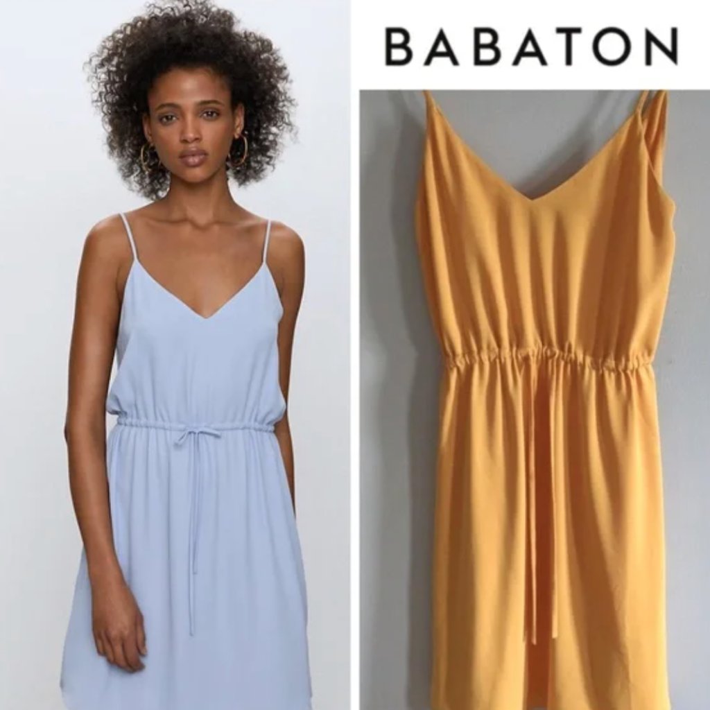 Babaton Spaghetti Strap Midi Dress In Light Blue And Mustard